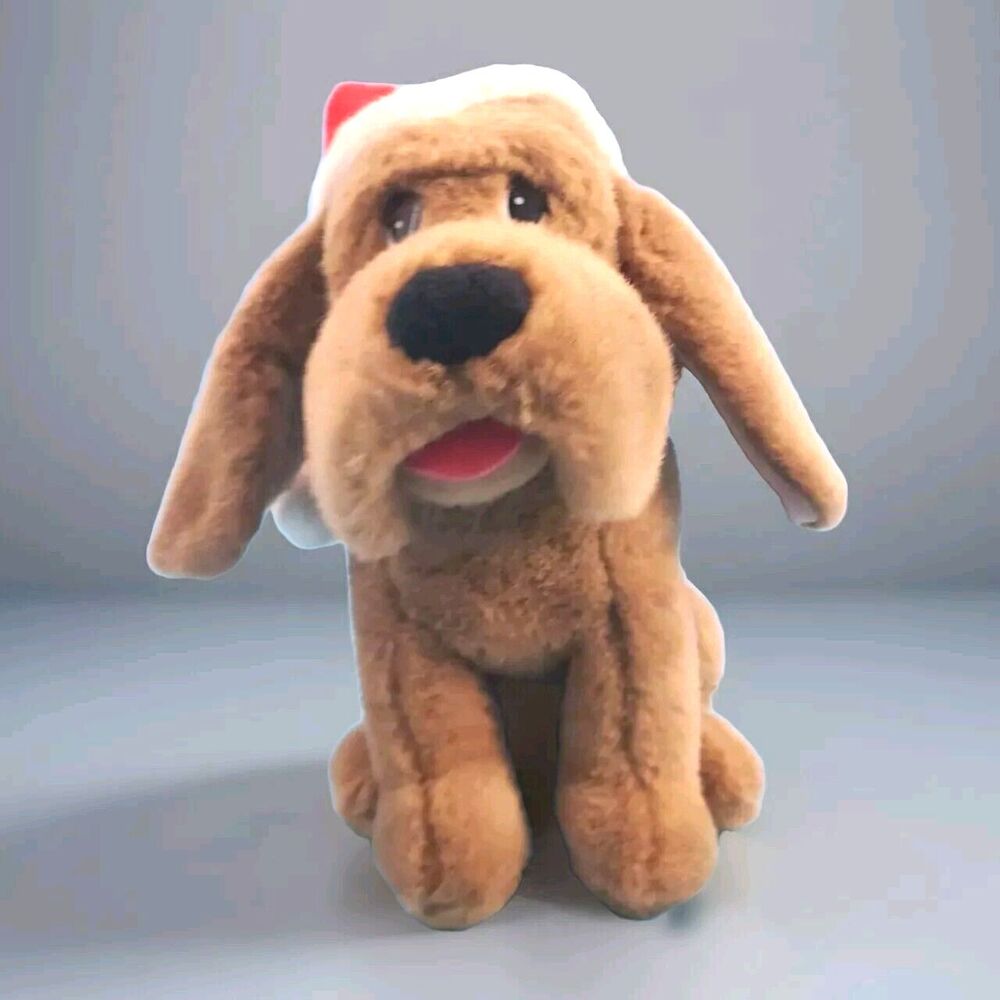 A & A Dog Plush Vtg Basset Hound  Floppy Ear  Santa Hat Holiday 12" Not Working